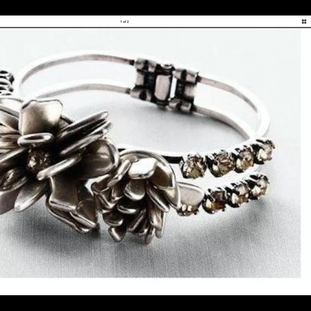 LOFT Silver Flower Hinge Bracelet w Sparkle Stones